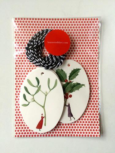 HC003-Laura Stoddart-Holly & Mistletoe Gift Tags-Xmas Gift Tags-Happy Christmas