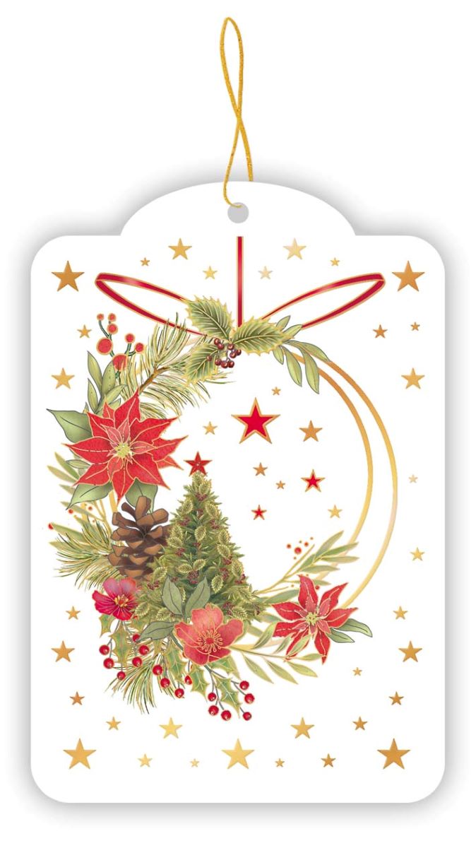 856-Quire-Christmas Tree With Wreath-Xmas Gift Tags-5 Pk