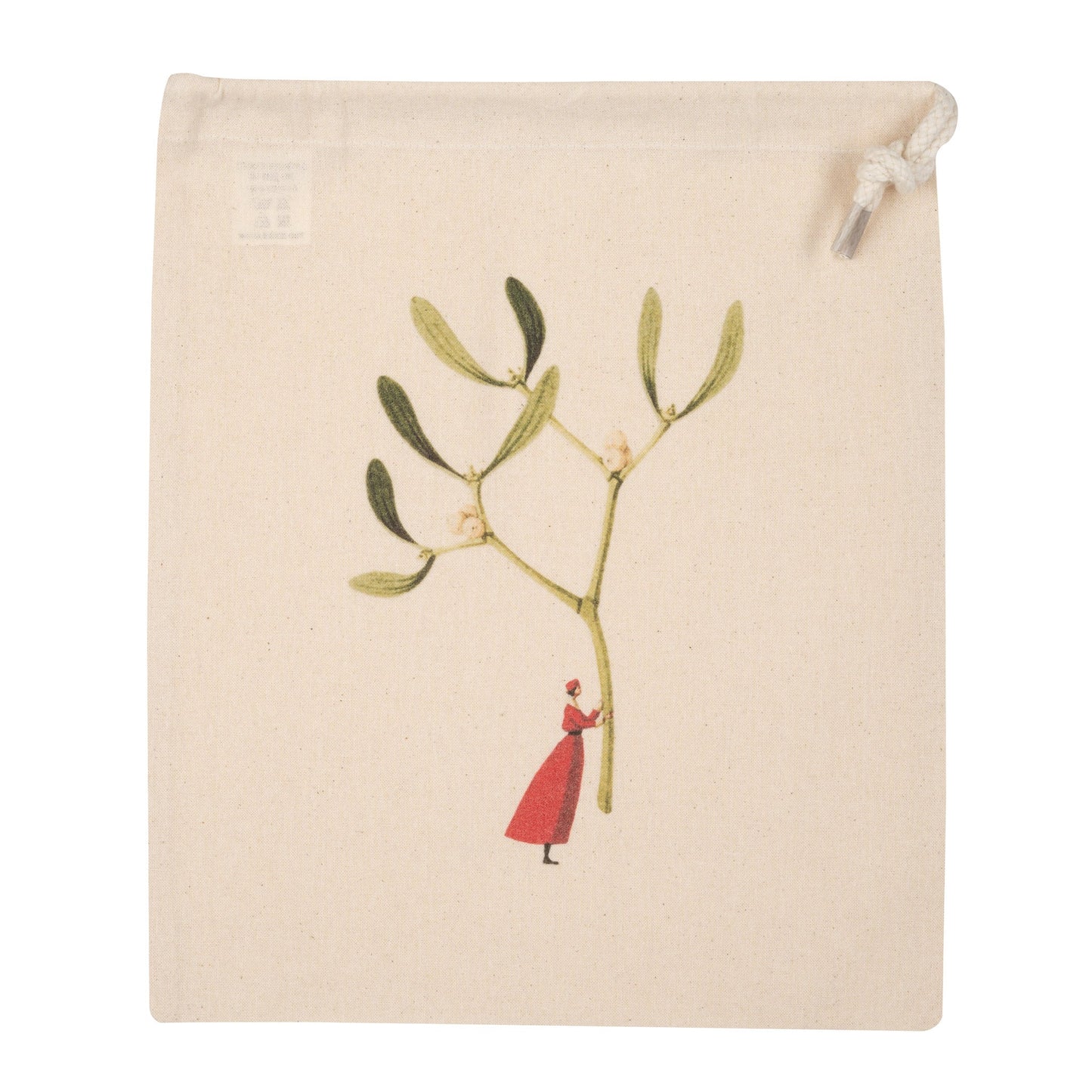 HC044-Laura Stoddart-Mistletoe-Xmas Gift Bag-Small Drawstring Bag 25.5 X 29.5 Cm