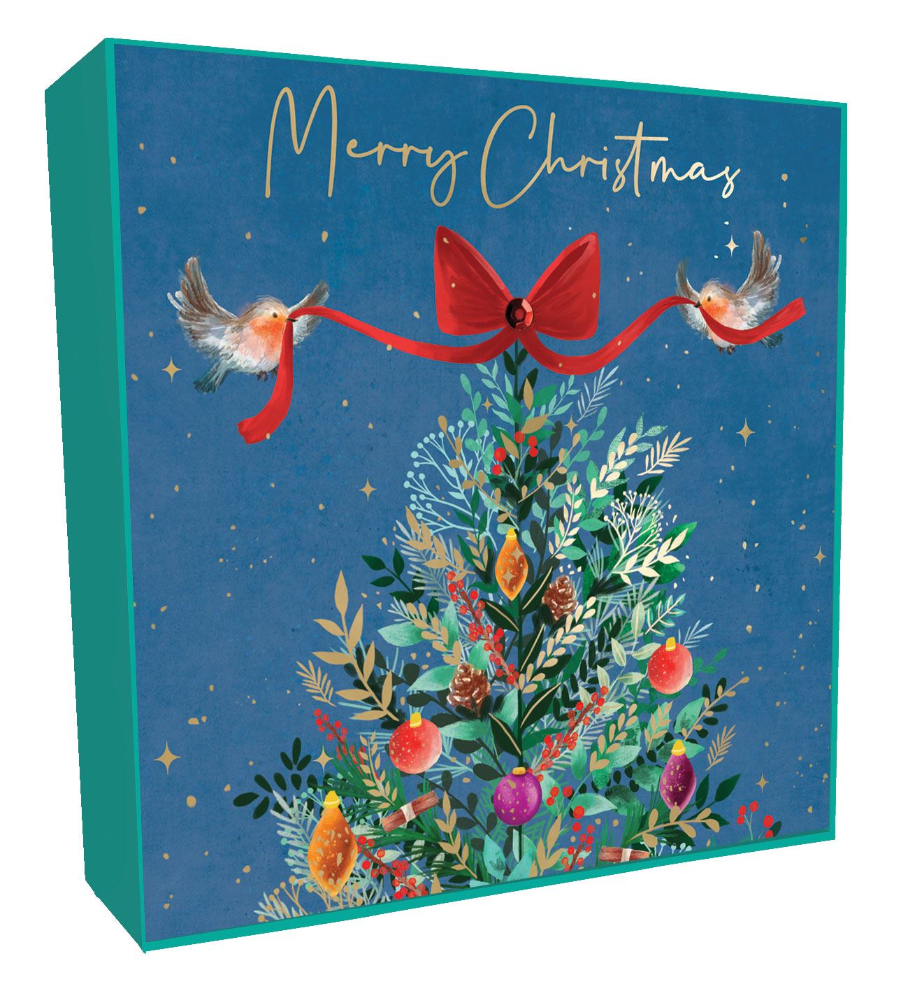 XLSB096-Second Nature-Xmas Tree & Robins 6Pk-Xmas Card Pack-Sparkle