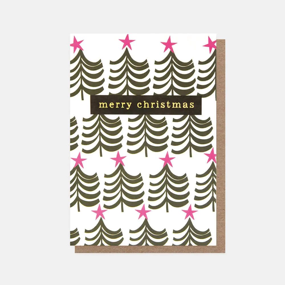 PQX207-Caroline G-Merry Christmas Tree Pattern-Xmas Card Pack-10 Pack Small Cards