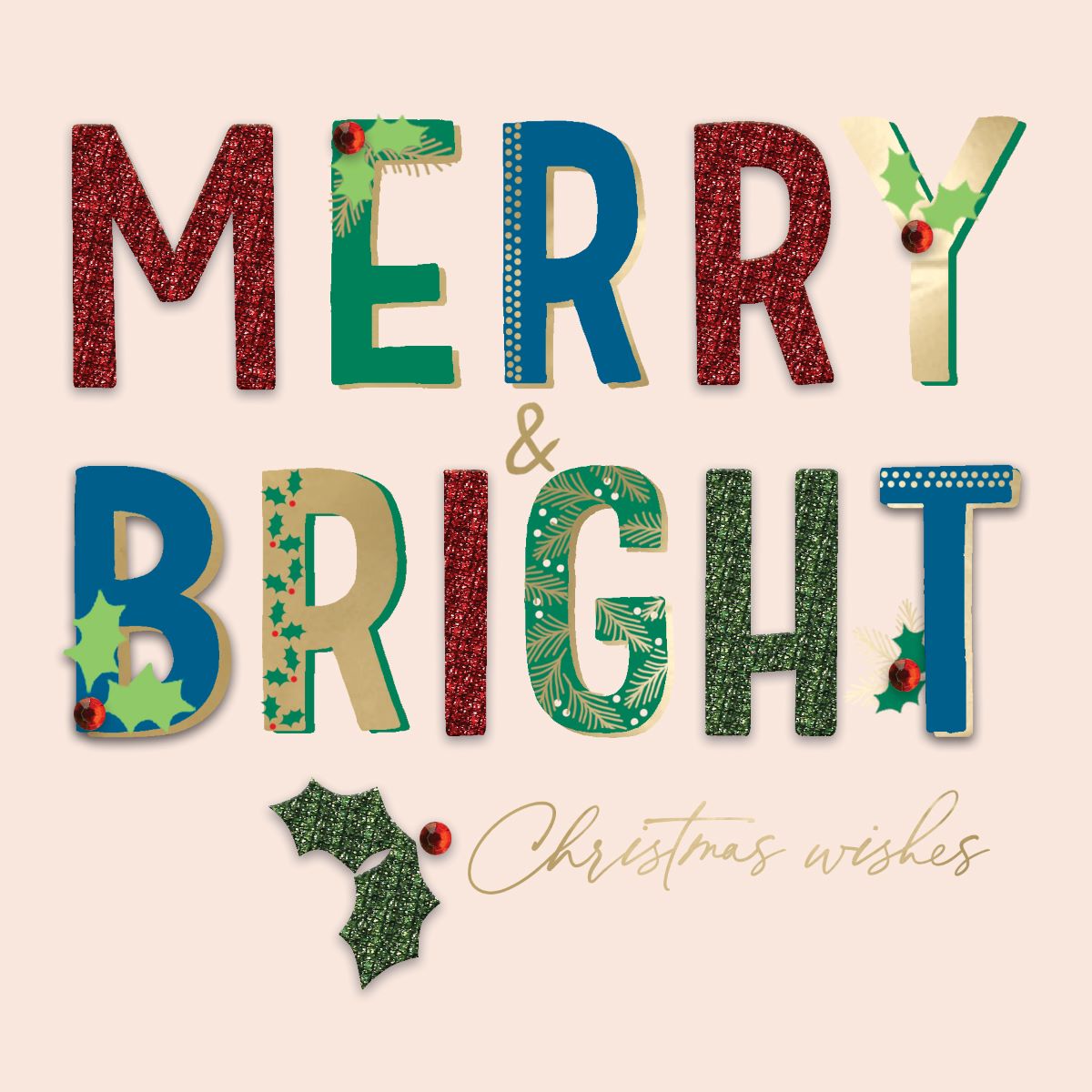 XLSB105S-Second Nature-Merry & Bright Christmas Wishes-Xmas Card-Sparkle