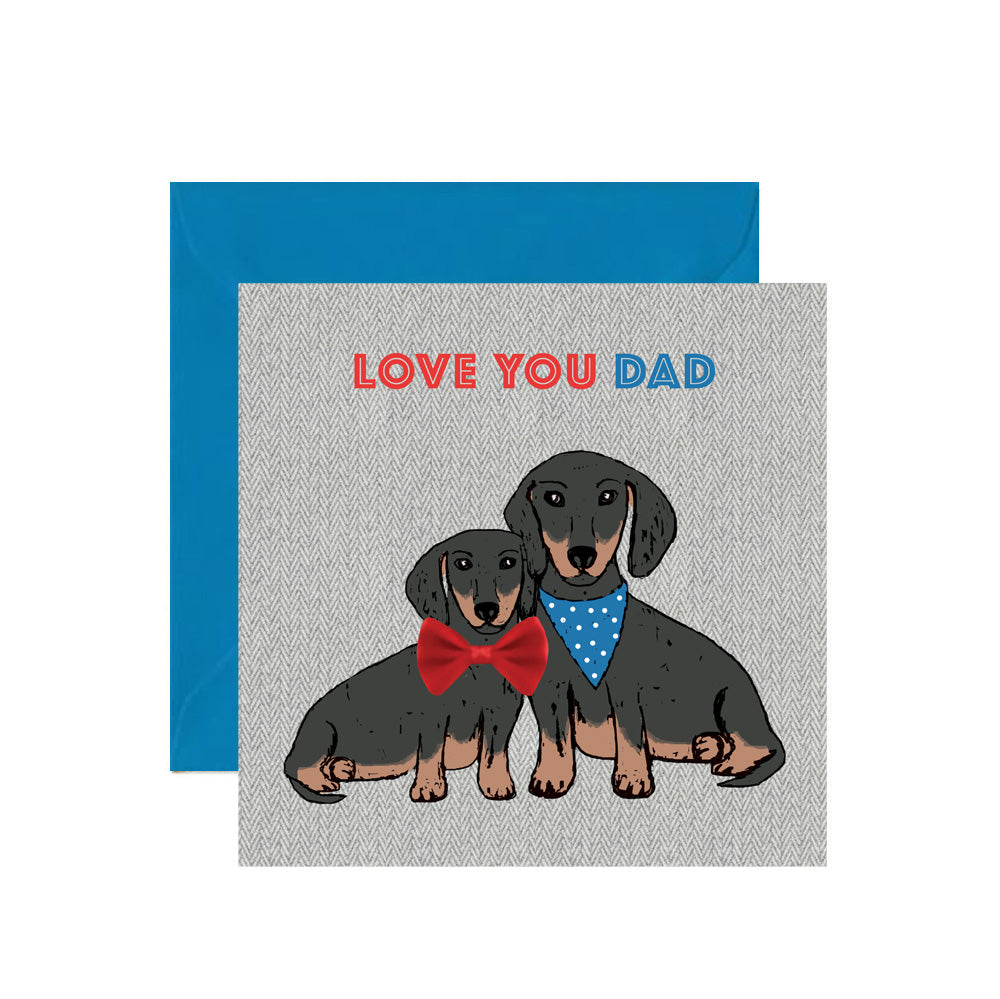 LA012-Apple & Clover-Love You Dad Sausage Dog With Bow-Card-