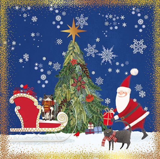 9653500135-Editor Groupe-Santa Sleigh Tree-Xmas Card-Sno