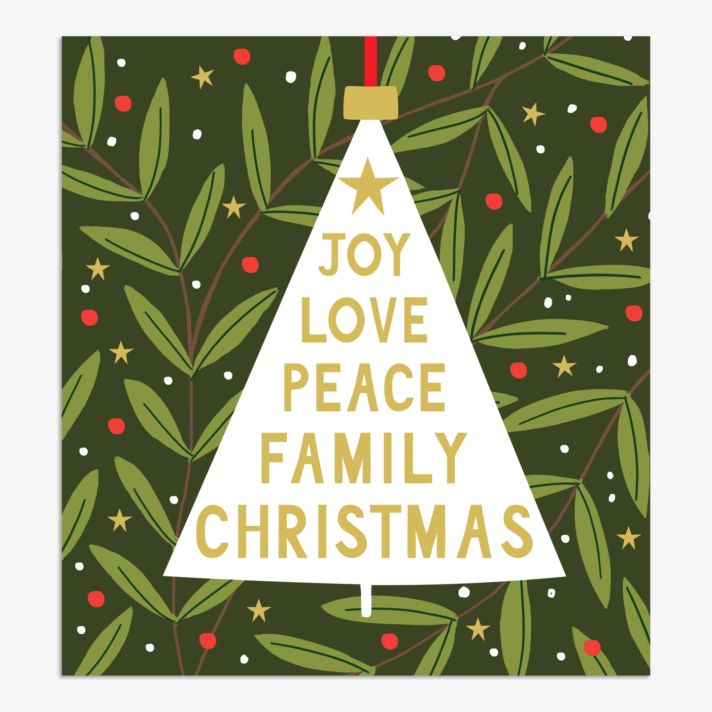 EVX029-Think of Me-Joy Love Peace-Xmas Card-Evergreen