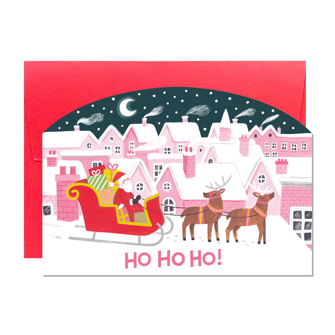 C217-Ricicle Cards-Santa On Rooftops-Xmas Card-Jacqui Lee