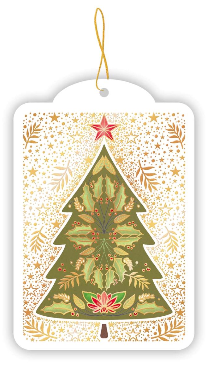 853-Quire-Christmas Tree Shape-Xmas Gift Tags-5 Pk