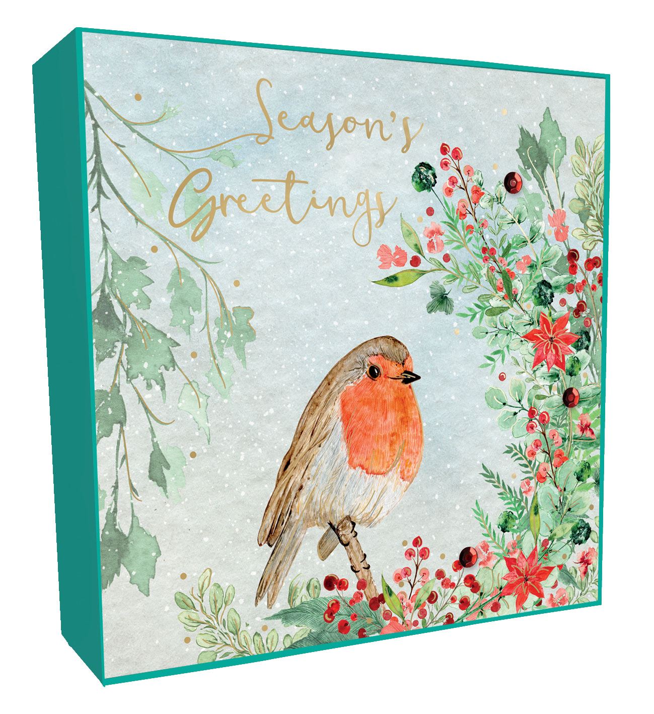 XLSB097-Second Nature-Robin On Branch 6Pk-Xmas Card Pack-Sparkle