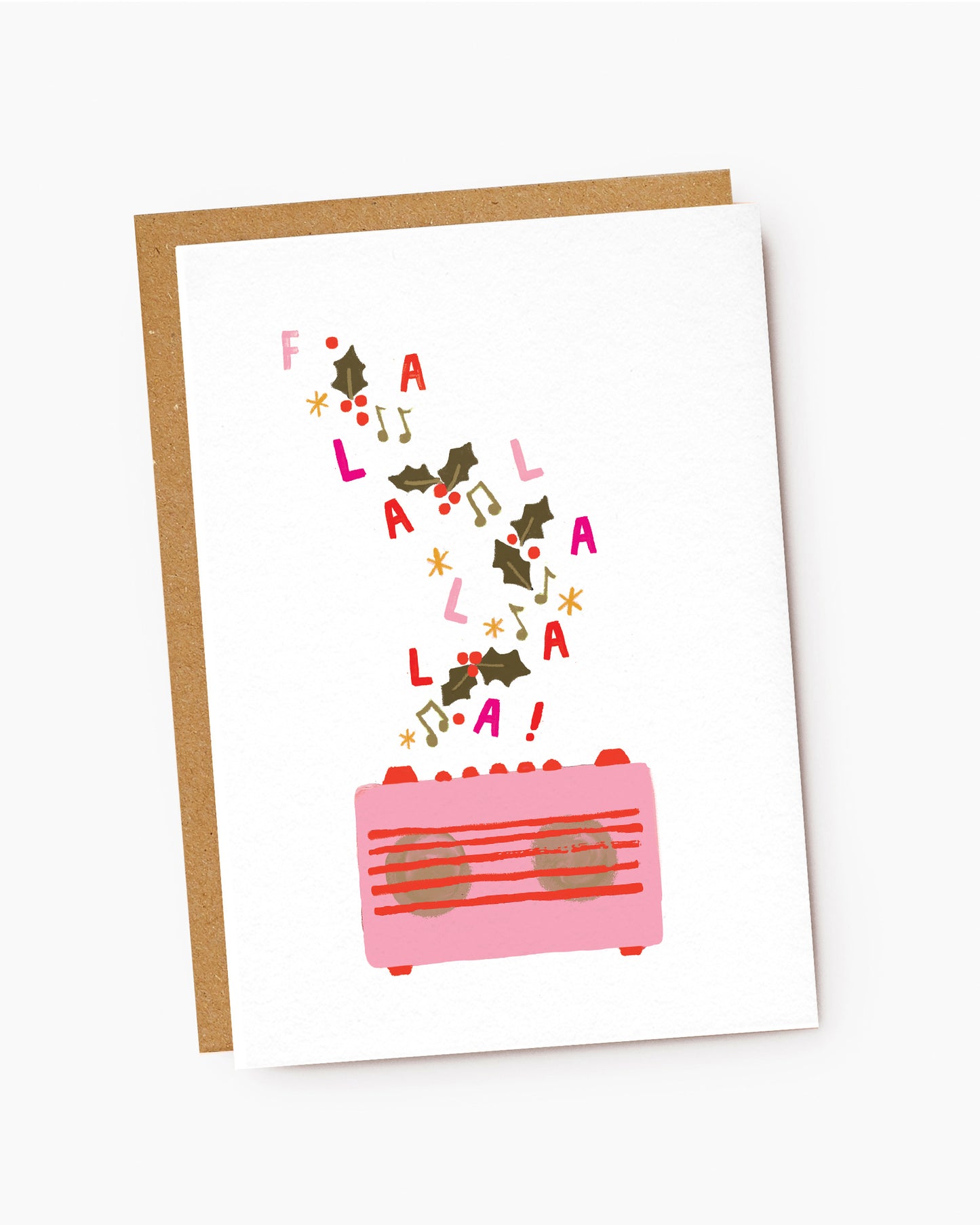 MX085-Jade Fisher-Fa La La Pink Retro Radio-Xmas Card-Christmas