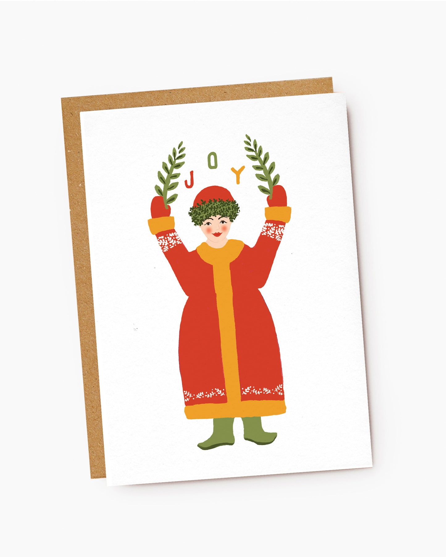 TX213-Jade Fisher-Fenna-Joy Red Traditional Lady-Xmas Card-Christmas