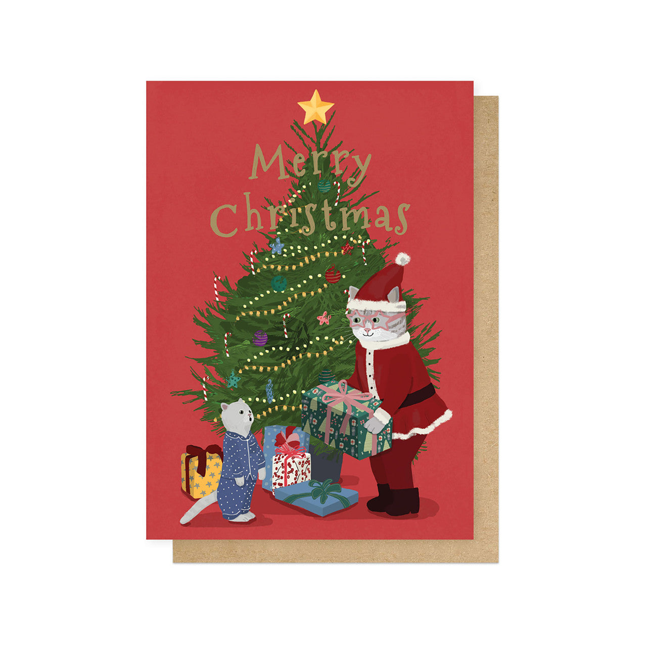 HANMEL084C-East End Prints-Christmas Cats And Presents-Xmas Card-Hanna Melin
