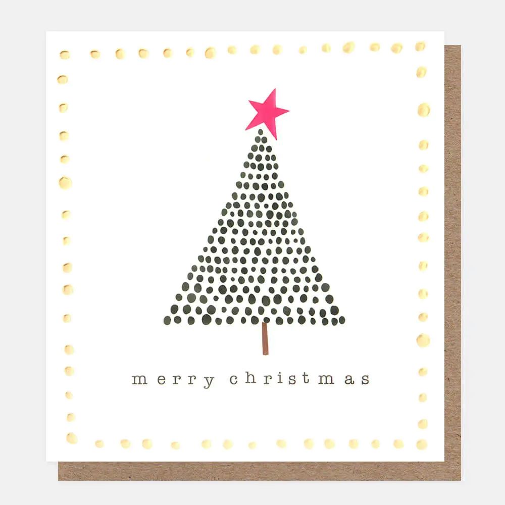 SGX016-Caroline G-Merry Christmas Dotty Tree In Gold Frame-Xmas Card-