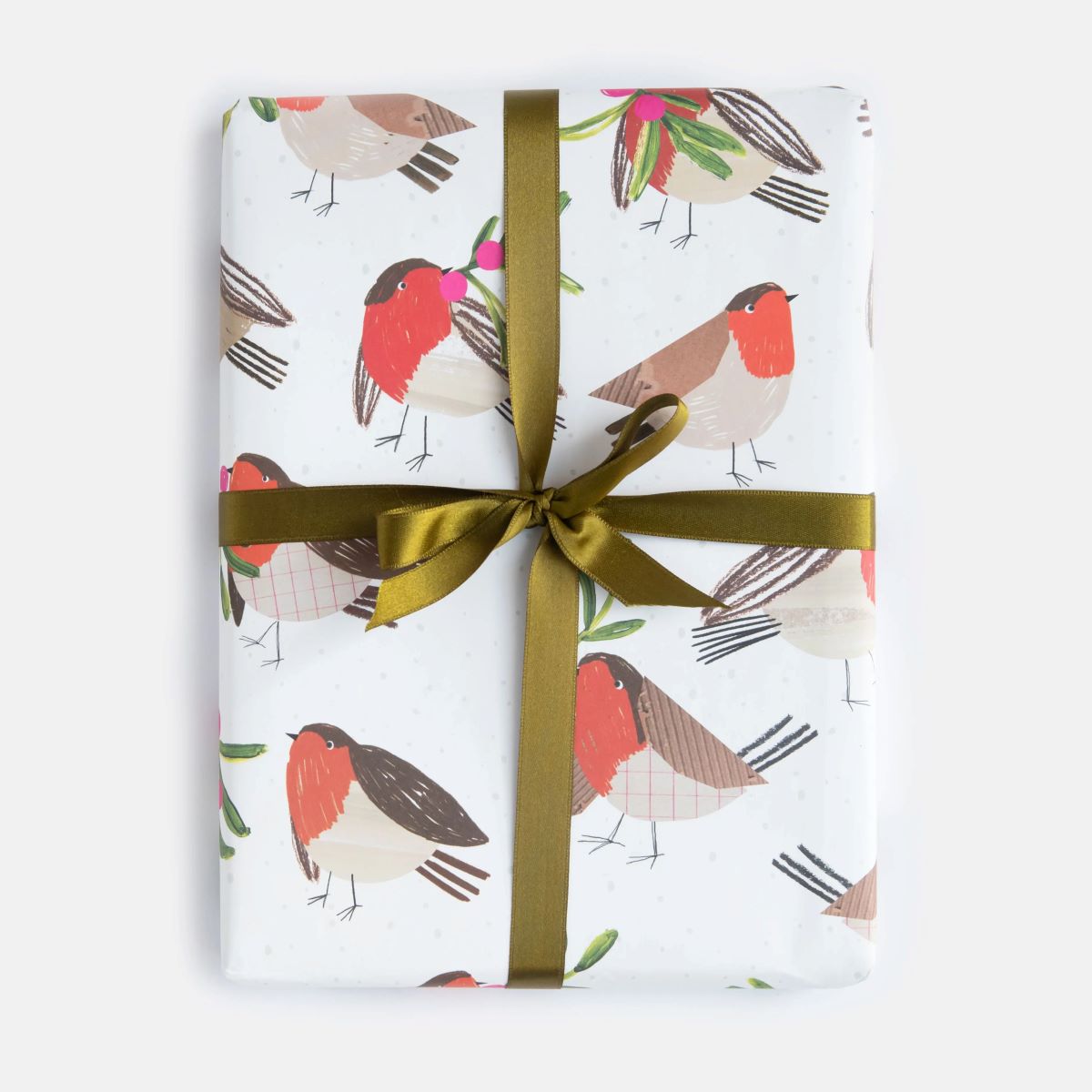 GXE387-Caroline G-Collaged Christmas Robins Wtih Sprigs-Xmas Wrap-