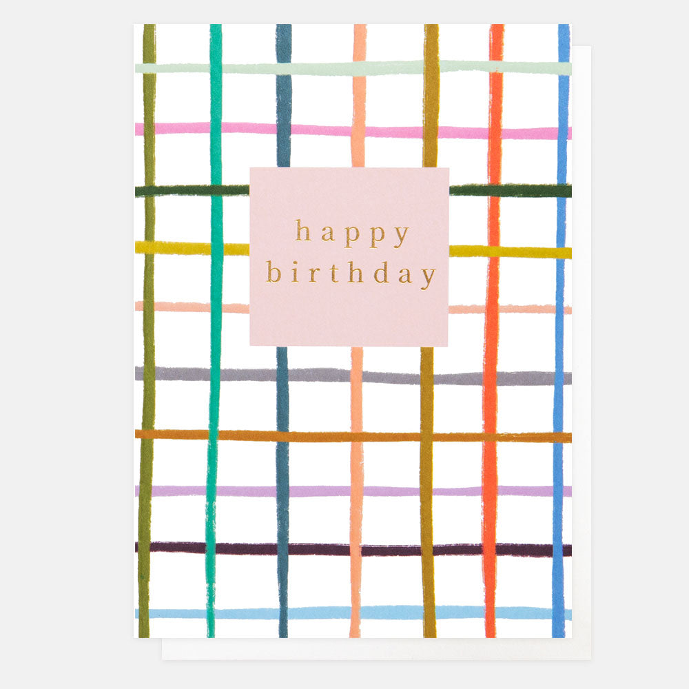 PWK003-Caroline G-Multi Check�Happy Birthday-Card-Pattern Work