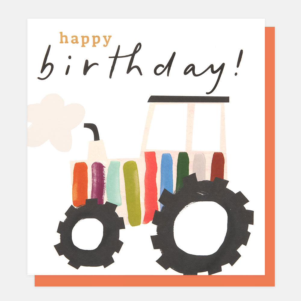 PLY005-Caroline G-Happy Birthday! Tractor With Multi Stripe-Card-Play Time