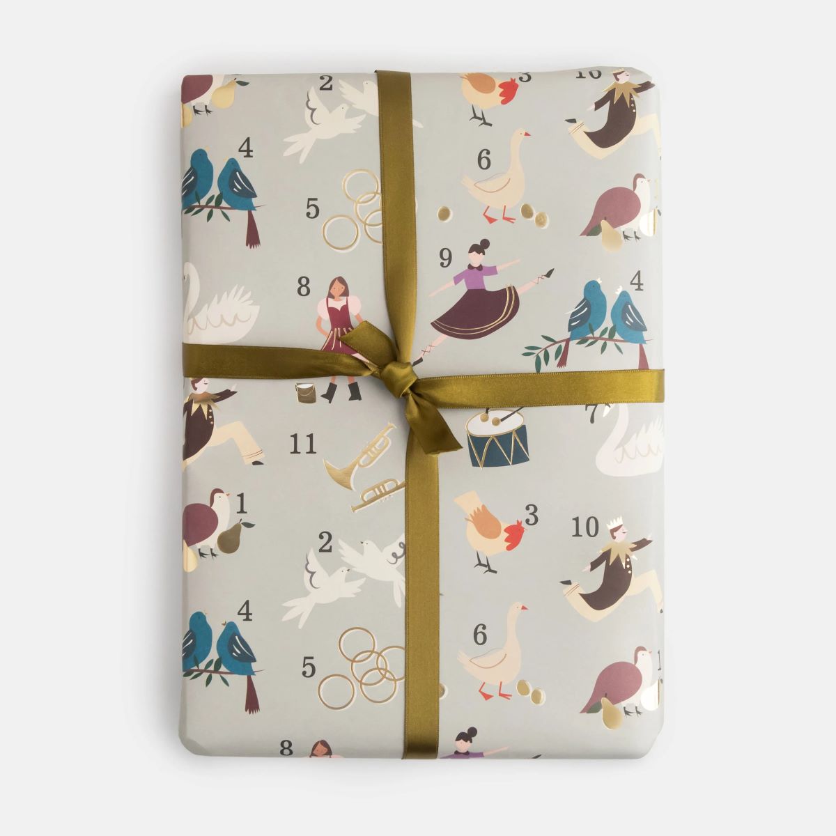 GXL385-Caroline G-12 Days Of Christmas Icons On Grey-Xmas Wrap-