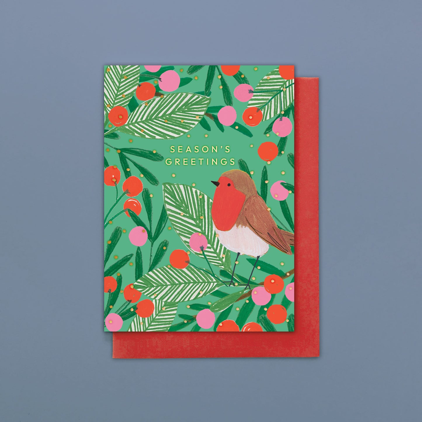 HLC049-Stop The Clock-Card Pack Of 8- Robin In Berries-Xmas Card Pack-Happy Little Christmas Pack
