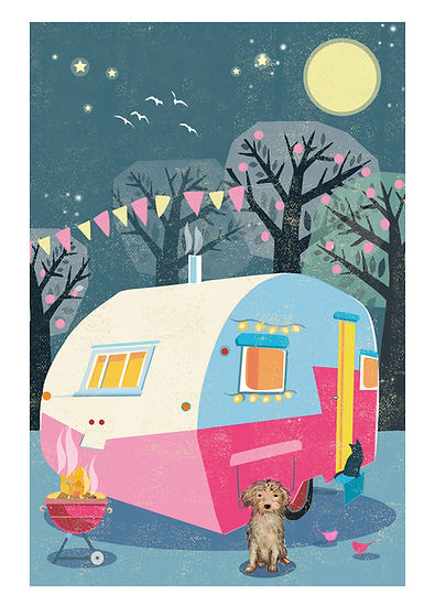 HV019-Rocket68-Pink Caravan & Dog-Card-Happy Vans