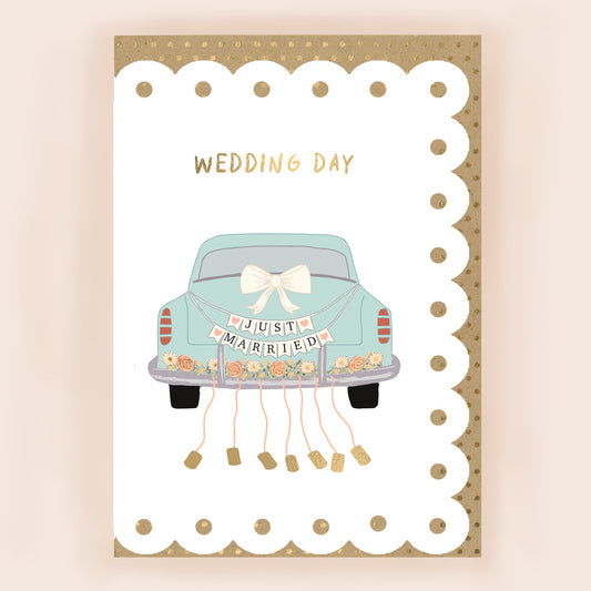 BR001-Apple & Clover-Wedding Card With Car And Broderie Border-Card-Broderie