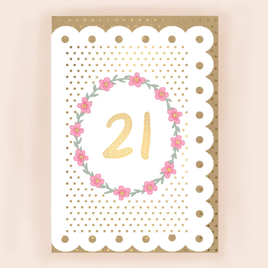 BR007-Apple & Clover-Age 21 Card With Broderie Border-Card-Broderie