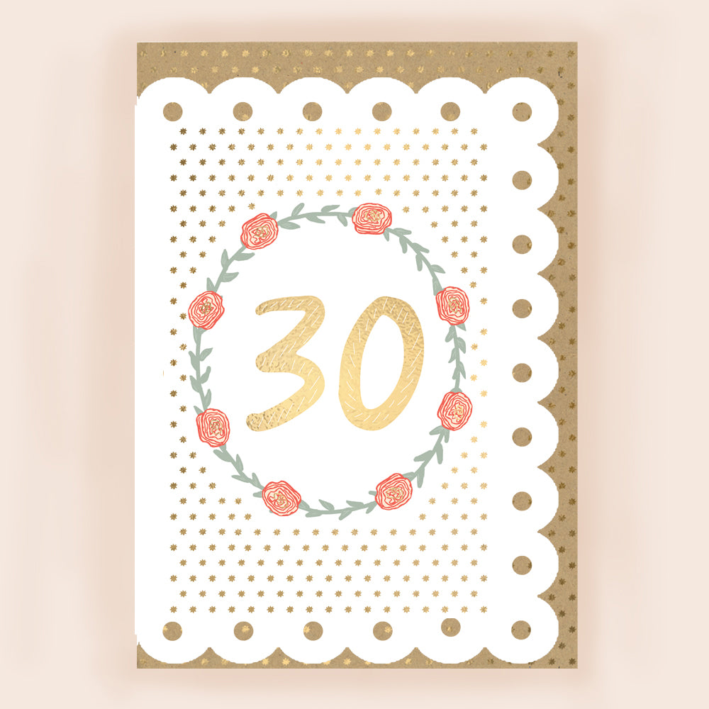 BR008-Apple & Clover-Age 30 Card With Broderie Border-Card-Broderie