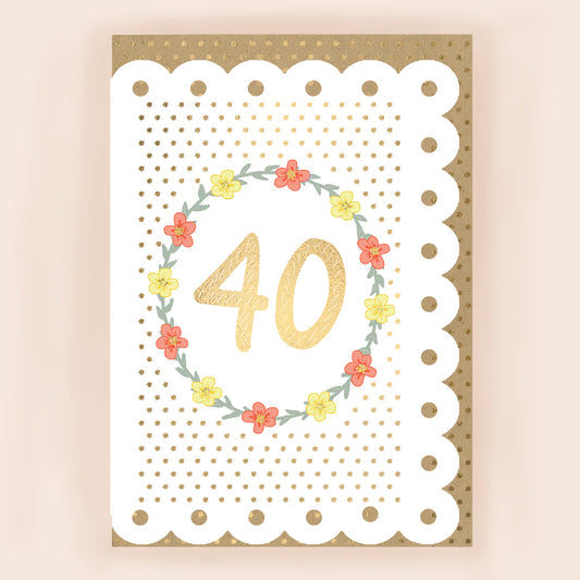 BR009-Apple & Clover-Age 40 Card With Broderie Border-Card-Broderie