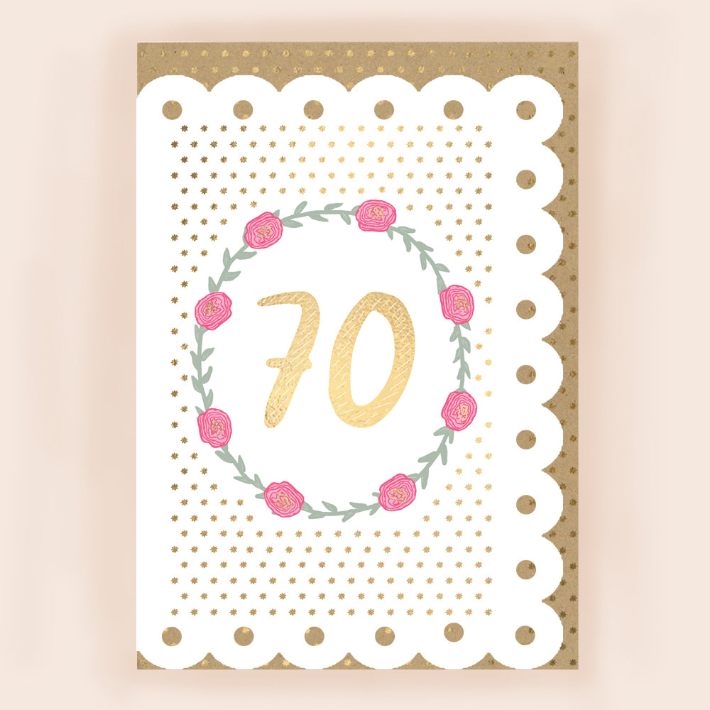 BR012-Apple & Clover-Age 70 Card With Broderie Border-Card-Broderie
