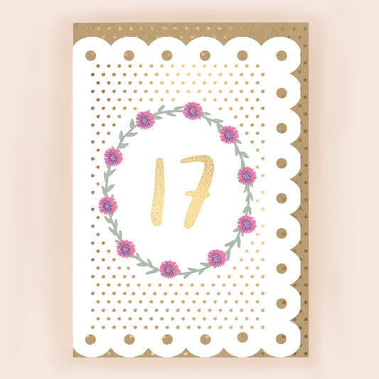 BR014-Apple & Clover-Age 17 Card With Broderie Border-Card-Broderie
