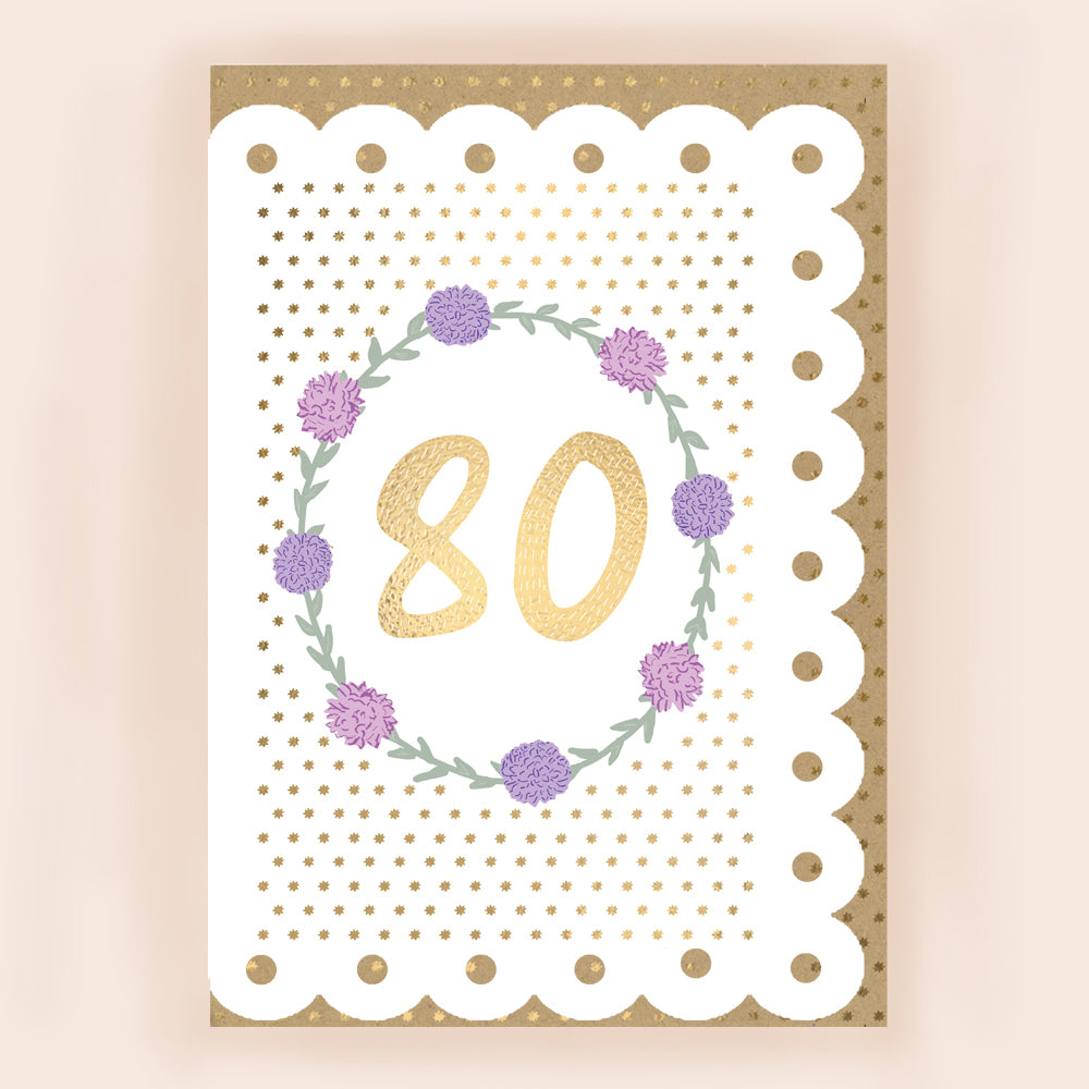 BR015-Apple & Clover-Age 80 Card With Broderie Border-Card-Broderie