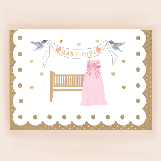 BR020-Apple & Clover-Baby Girl Card With Broderie Border-Card-Broderie