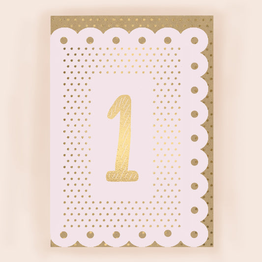 BR031-Apple & Clover-Age 1 Girl Card With Broderie Border-Card-Broderie