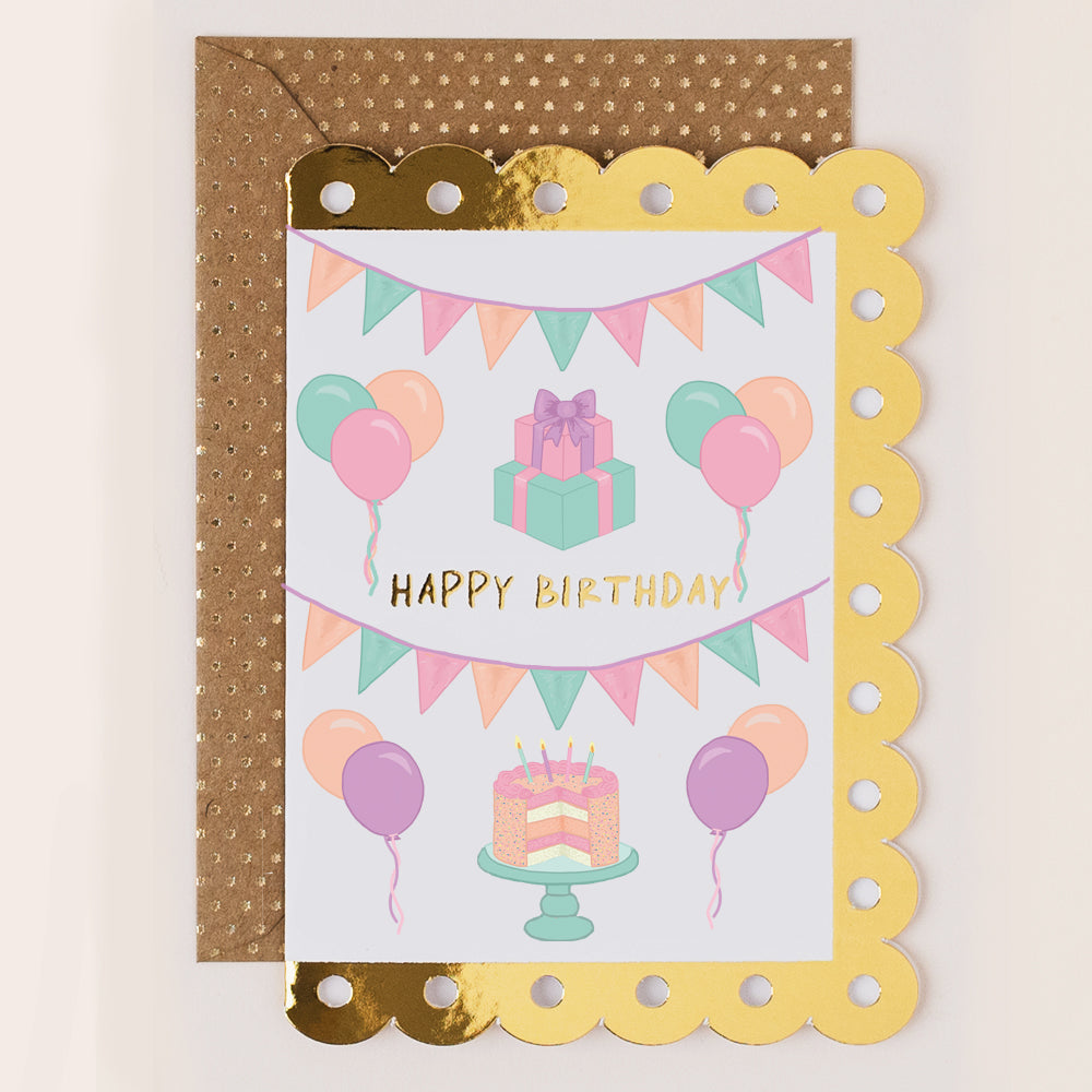 BR076-Apple & Clover-Birthday Card Bunting And Cake-Card-Broderie