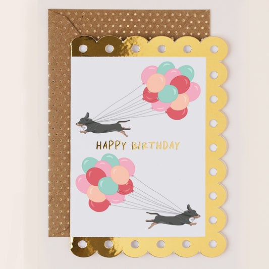 BR078-Apple & Clover-Birthday Card Sausage Dog Running-Card-Broderie