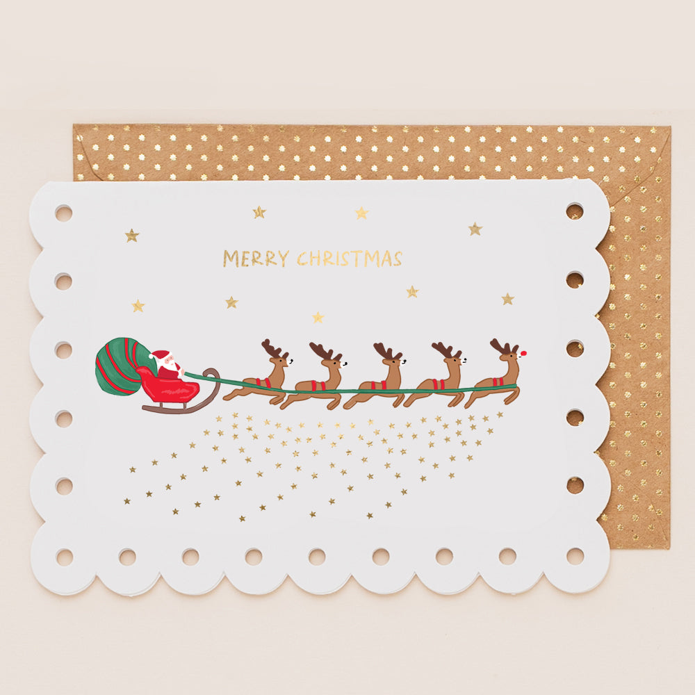 BR084-Apple & Clover-Santa'S Sleigh-Xmas Card-Broderie