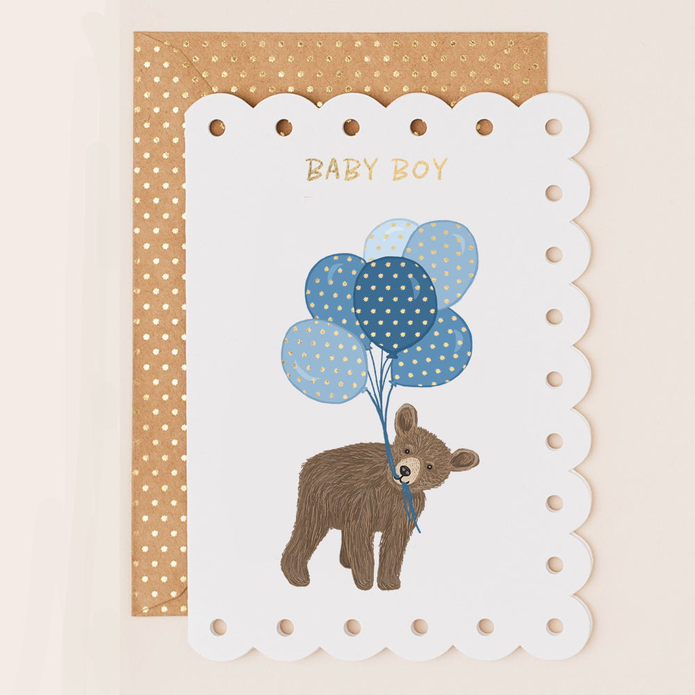 BR157-Apple & Clover-Baby Boy Bear-Card-Broderie