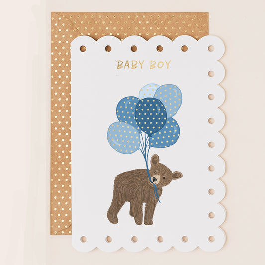 BR157-Apple & Clover-Baby Boy Bear-Card-Broderie