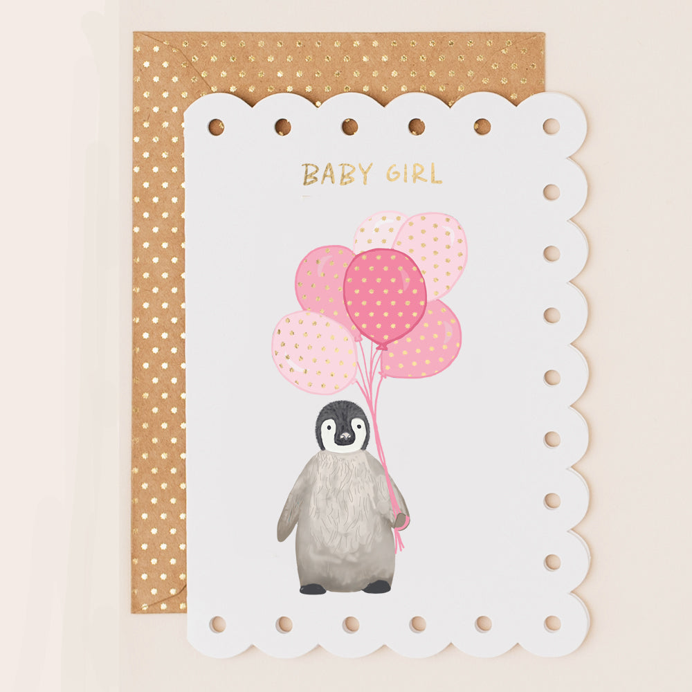 BR158-Apple & Clover-Baby Girl Penguin-Card-Broderie