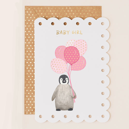 BR158-Apple & Clover-Baby Girl Penguin-Card-Broderie