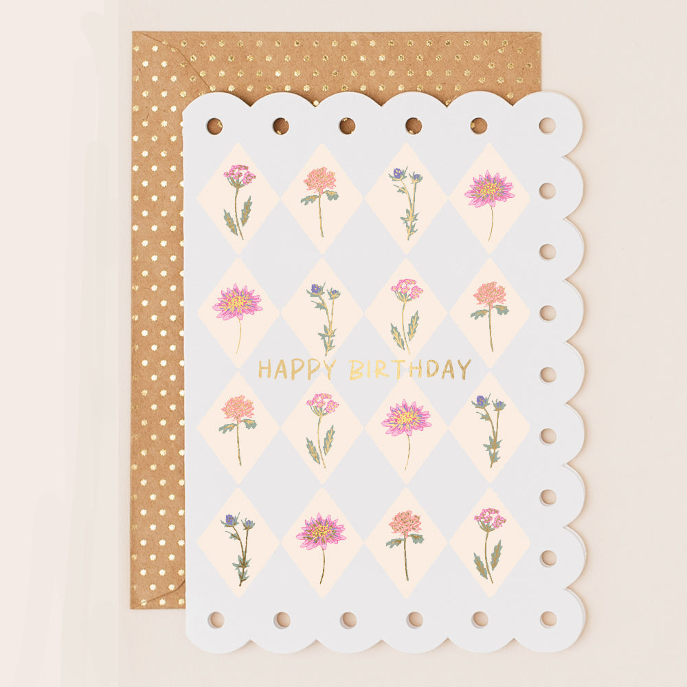 BR162-Apple & Clover-Floral Harlequin Diamond-Card-Broderie
