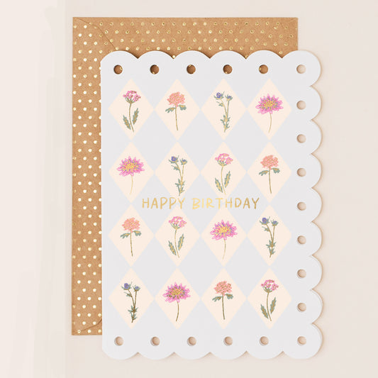 BR162-Apple & Clover-Floral Harlequin Diamond-Card-Broderie