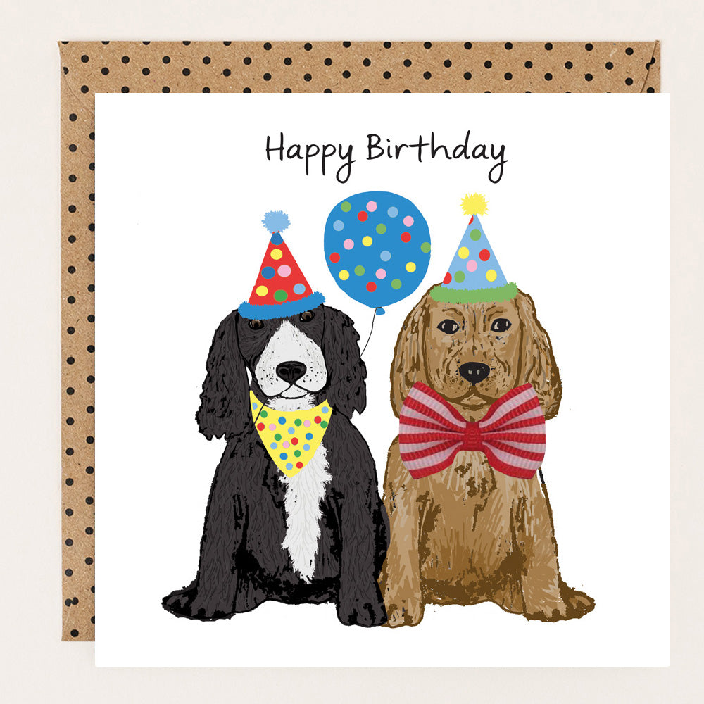 BW102-Apple & Clover-Birthday Card Spaniels With Bow-Card-Bow Collection