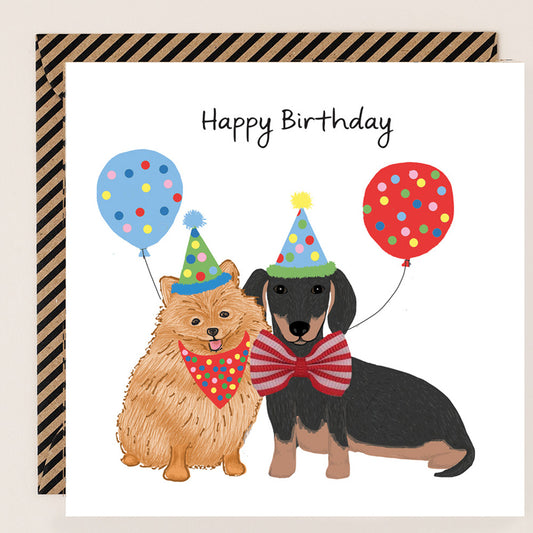 BW106-Apple & Clover-Birthday Card Sausage Dog And Pomeranian-Card-Bow Collection