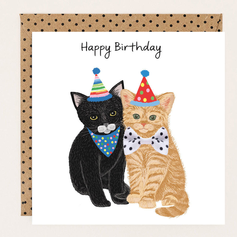 BW107-Apple & Clover-Birthday Card Ginger & Black Cat-Card-Bow Collection