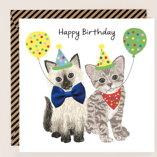 BW108-Apple & Clover-Cat Pair With Bow Birthday Card-Card-Bow