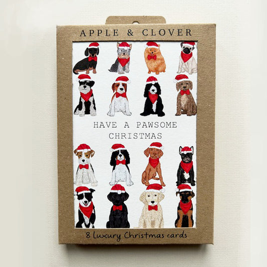 CP001-Apple & Clover-Dogs-Xmas Card Pack-8 Pk Christmas Boxed Cards