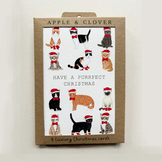CP002-Apple & Clover-Cats-Xmas Card Pack-8 Pk Christmas Boxed Cards