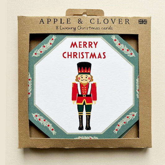 CP004-Apple & Clover-Nutcracker Octagon Shape-Xmas Card Pack-8 Pk Christmas Boxed Cards