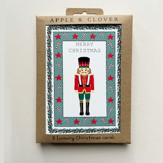 CP011-Apple & Clover-Nutcracker Border-Xmas Card Pack-8 Pk Christmas Boxed Cards