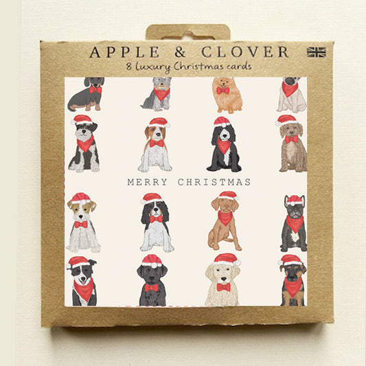 CP017-Apple & Clover-Dogs Square-Xmas Card Pack-8 Pk Christmas Boxed Cards