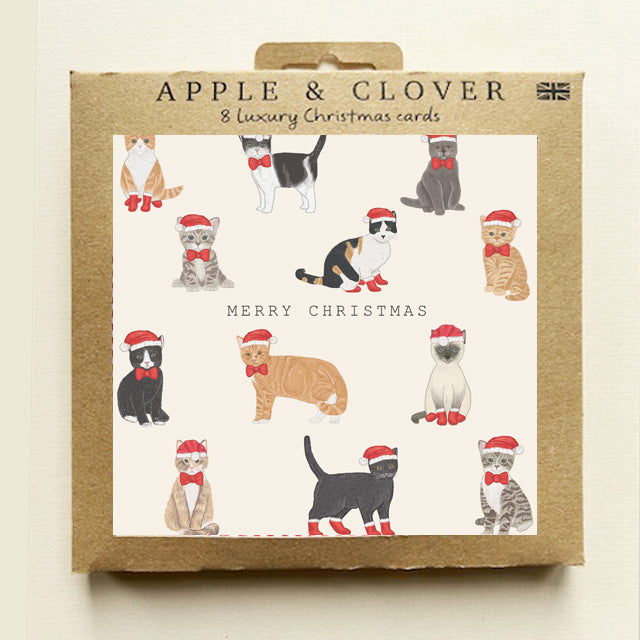 CP018-Apple & Clover-Cats Square-Xmas Card Pack-8 Pk Christmas Boxed Cards